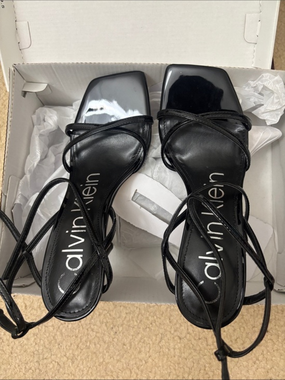 Calvin Klein Black Lace-Up Square-Toe Heels 7